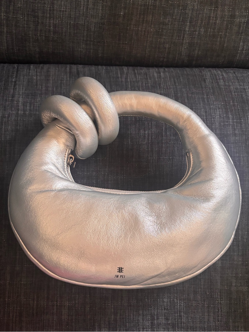 JW PEI Metallic Silver Knot-Handle Shoulder Bag